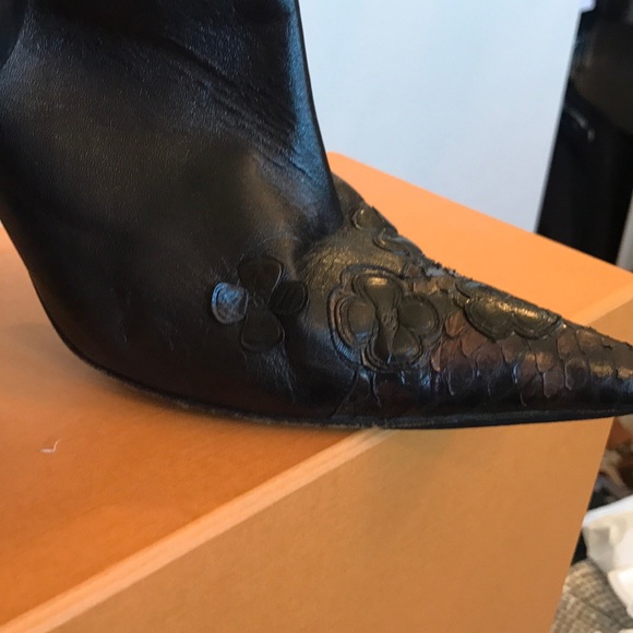Authentic Chanel Leather Black Boot Floral Detail - Picture 2 of 8